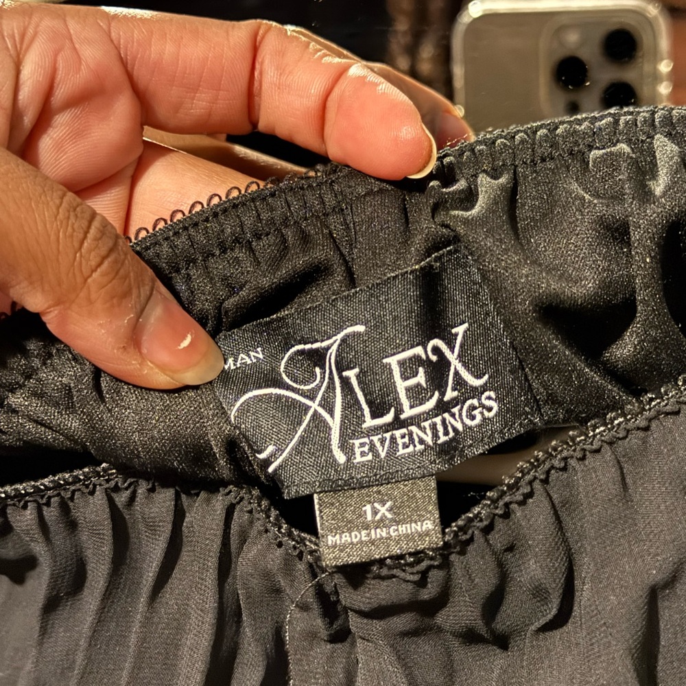 Pleated black dress pants and shawl